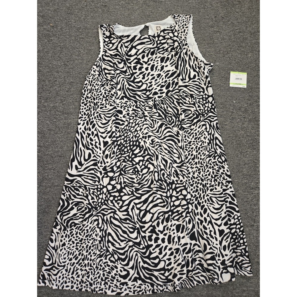 NWT Anne Klein Black OffWhite Animal Print Ruching Draping Jersey Knit Dress 18W